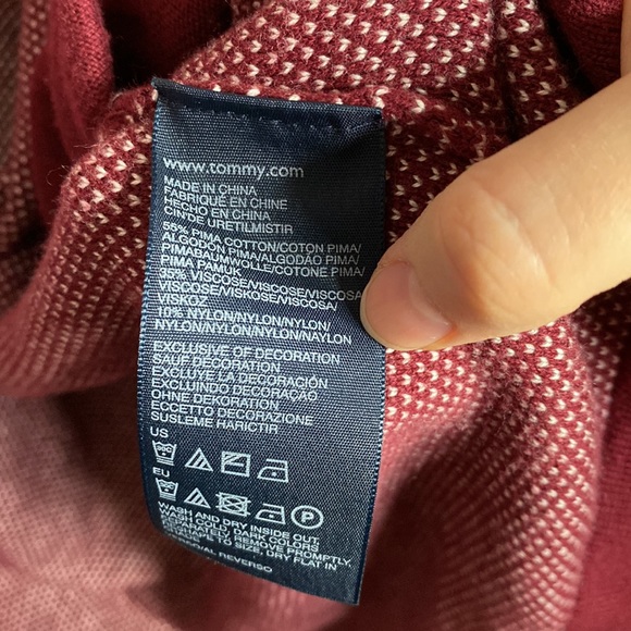 Tommy Hilfiger bird’s eye burgundy shawl pima cotton blend  open cardigan size M - Picture 11 of 12